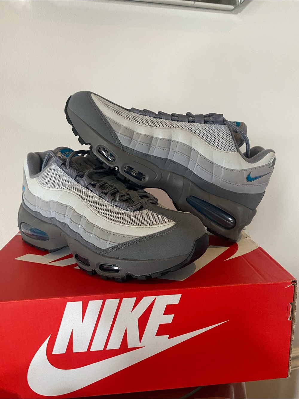 Nike Men's Air Max 95 Sneakers - Gray, White & Teal Accents